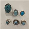 Image 1 : 6 New Blue Larimar (Dolphin Stone), Turquoise and Natural Agate Rings in Silver Settings (all stampe