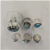 Image 2 : 6 New Blue Larimar (Dolphin Stone), Turquoise and Natural Agate Rings in Silver Settings (all stampe