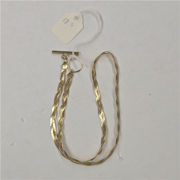 18" Gold Plated Sterling Silver Italian Toggle Necklace - Total weight: 10.5 grams