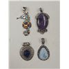 Image 1 : 4 New Natural Stone & Crystal Pendants in Silver Settings - Larimar, Purple Charoite, & Multi-Stone