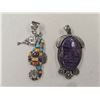 Image 3 : 4 New Natural Stone & Crystal Pendants in Silver Settings - Larimar, Purple Charoite, & Multi-Stone