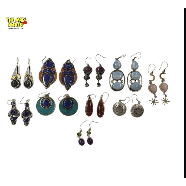 10 New Pairs of Earrings in Silver Settings - Variety of Natural, Polished and Faceted Materials (ma