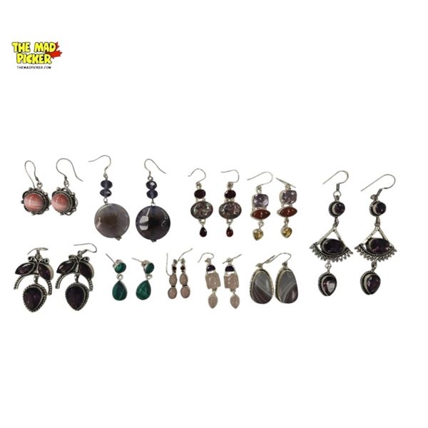 10 New Pairs of Earrings in Silver Settings - Variety of Natural, Polished and Faceted Materials (ma