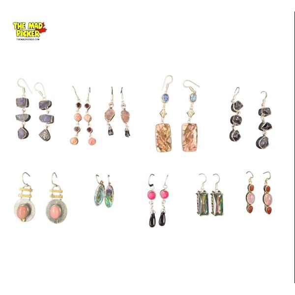 10 New Pairs of Earrings in Silver Settings - Variety of Natural, Polished and Faceted Materials (ma