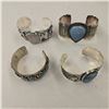 Image 1 : 4 New Wide Silver-Tone Cuff Bracelets with Natural Stones (Turquoise, Red Jasper, and Blue Dolpin St