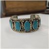 Image 4 : 4 New Wide Silver-Tone Cuff Bracelets with Natural Stones (Turquoise, Red Jasper, and Blue Dolpin St