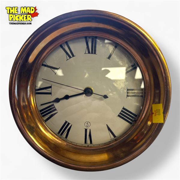 BT 1889 Brass Ship's Clock Roman Numerals Vintage Nautical Timepiece