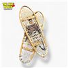Image 1 : Pair of Traditional Wooden Bear Paw Snowshoes White Ash Frame Rawhide Webbing