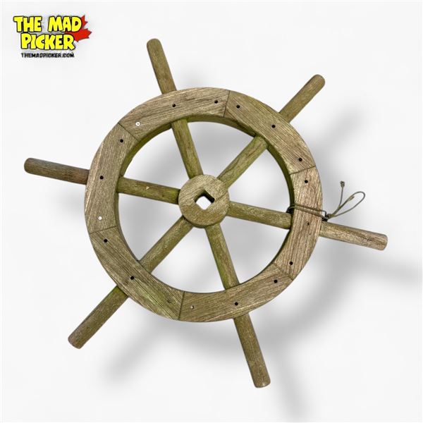 Solid Wood Nautical Ship Wheel with Distressed Finish - 25in Wide