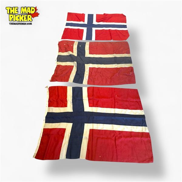 3-piece Vintage Cloth Flags of Norway, Red with Blue and White Cross Design, 5ft X 3ft