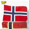 Image 2 : 3-piece Vintage Cloth Flags of Norway, Red with Blue and White Cross Design, 5ft X 3ft