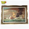 Image 1 : Framed Original Battleship Scene Painting on Canvas, Signed, 42in X 30in