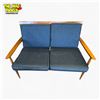 Image 1 : Mid-Century Modern Teak 2-Seater Sofa with Blue Cushions 43.5in Wide