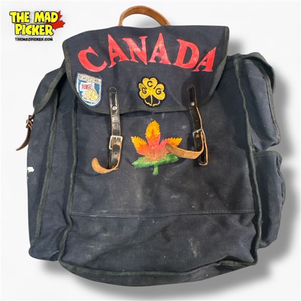 Vintage Canvas Girl Guides of Canada Backpack with Leather Accents