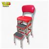 Image 1 : Cosco Stylaire Retro Chair with Step Stool Red Vinyl Chrome Finish Mid-Century Design