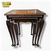 Image 2 : Set of Three Dark Stained Wood Nesting Tables with Glass Top on Largest, 16x13x19 Inches