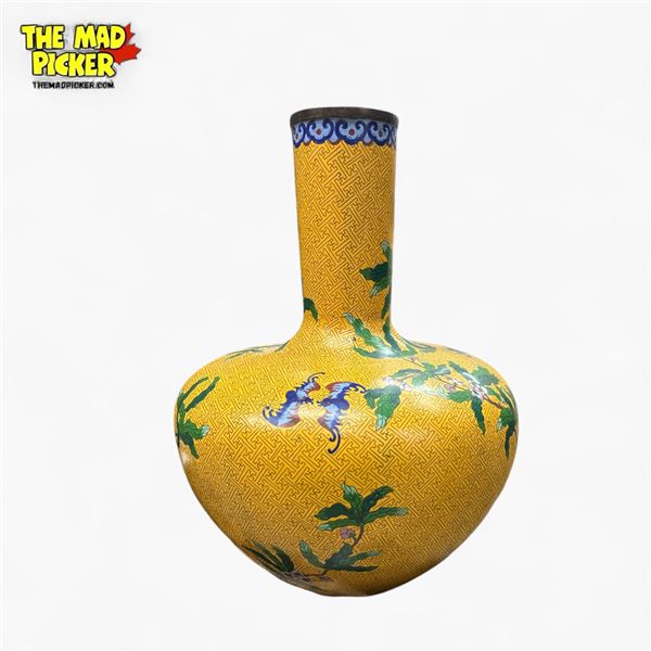 Large Beautiful 19th Century Chinese CloisonnÃ© Yellow-Ground Enamel Vase 24x19 Inches