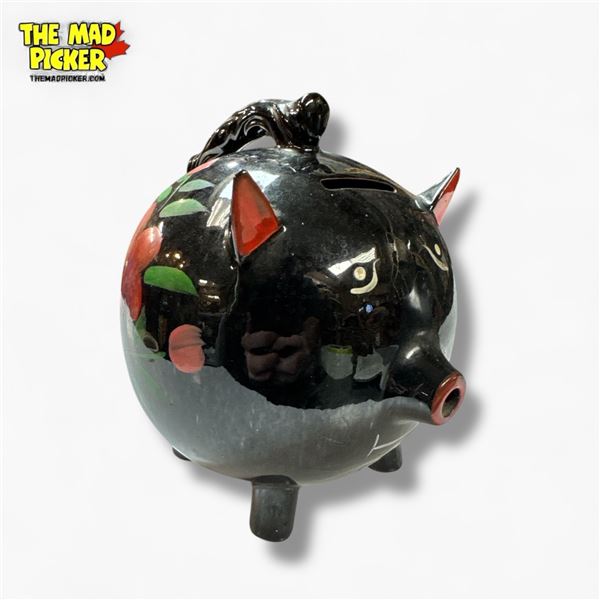 Vintage Black Ceramic Piggy Bank
