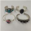Image 1 : 4 New Silver-Tone Cuff Bracelets with Natural Stones (Spiny Oyster Copper Turquoise, Triplet Opal, O
