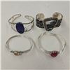 Image 1 : 4 New Silver-Tone Cuff Bracelets with Natural Stones (White Buffalo Turquoise, Red Jasper, Citrine a