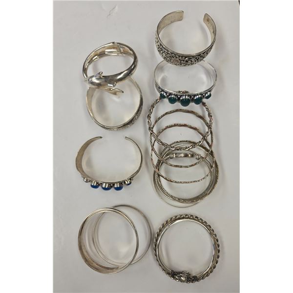 19 Silver Plated Bangle and Cuff Bracelets