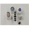 Image 1 : 6 New Natural Stone Rings in Silver Settings - all stamped .925 (Labradorite, Triplet Opal, Larimar,
