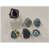 Image 1 : 6 New Natural Stone Rings in Silver Settings - all stamped .925 (Oyster Copper Turquoise, Turquoise,
