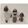 Image 1 : 6 New Natural Stone Rings in Silver Settings - all stamped .925 (Oyster Copper Turquoise, Garnet Cry