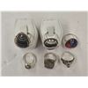 Image 2 : 6 New Natural Stone Rings in Silver Settings - all stamped .925 (Oyster Copper Turquoise, Garnet Cry