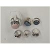 Image 2 : 6 New Natural Stone Rings in Silver Settings - all stamped .925 (Pink Andean Opal, Abalone, Mabe Pea
