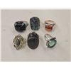 Image 1 : 6 New Natural Stone & Faceted Crystal Rings in Silver Settings - all stamped .925 (Peridot, Abalone,