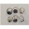 Image 2 : 6 New Natural Stone & Faceted Crystal Rings in Silver Settings - all stamped .925 (Peridot, Abalone,