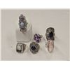Image 1 : 6 New Faceted Crystal & Quartz Rings in Silver Settings - all stamped .925 (Amethyst, Peridot, Hemat