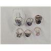 Image 2 : 6 New Faceted Crystal & Quartz Rings in Silver Settings - all stamped .925 (Amethyst, Peridot, Hemat