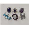 Image 1 : 6 New Crystal & Quartz Rings in Silver Settings - all stamped .925 (Blue Topaz Crystal, Amethyst, Ga