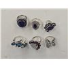 Image 2 : 6 New Crystal & Quartz Rings in Silver Settings - all stamped .925 (Blue Topaz Crystal, Amethyst, Ga