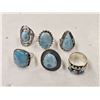 Image 1 : 6 New Polished Larimar Stone Rings in Silver Settings - all stamped .925 -  Total weight: 56.2 grams