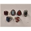Image 1 : 6 New Natural Stone Rings in Silver Settings - all stamped .925 (Iron Tiger Eye, Labradorite, Red Ja