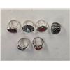 Image 2 : 6 New Natural Stone Rings in Silver Settings - all stamped .925 (Iron Tiger Eye, Labradorite, Red Ja