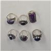 Image 2 : 6 New Natural Stone Rings in Silver Settings - all stamped .925 (Purple Charoite, Ruby Zoisite and B