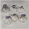 Image 3 : 6 New Natural Stone Rings in Silver Settings - all stamped .925 (Purple Charoite, Ruby Zoisite and B