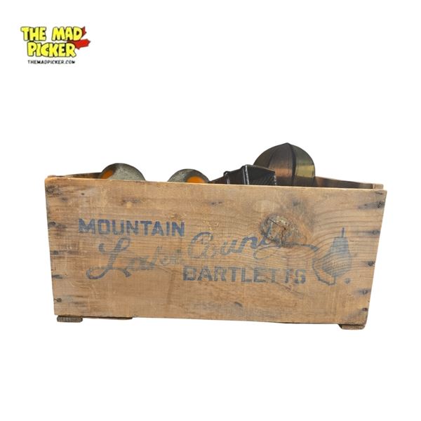 Vintage Wooden Bartlet Pears Crate Mid-20th Century with Collectibles