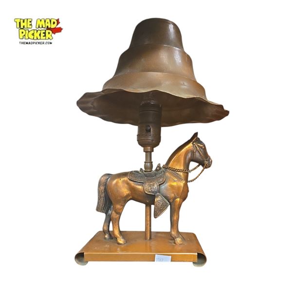 Vintage 1950s-1960s Copper-Finish Trotting Horse Table Lamp 12" Tall