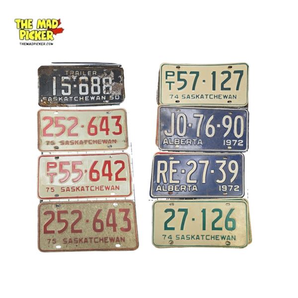 Assorted License Plates Alberta Saskatchewan 1970s Plus a 1960 Plate