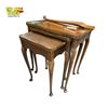 Image 2 : Vintage Burr Walnut Queen Anne-Style Nesting Tables Set of 3 with Glass Tops