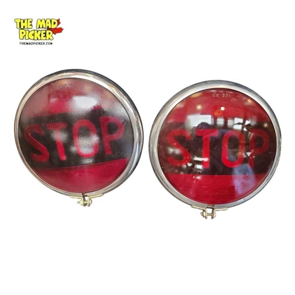 Vintage Jumbo Stop Light Lens Pair Red 7-Inch Diameter 12V No Box or Mounts