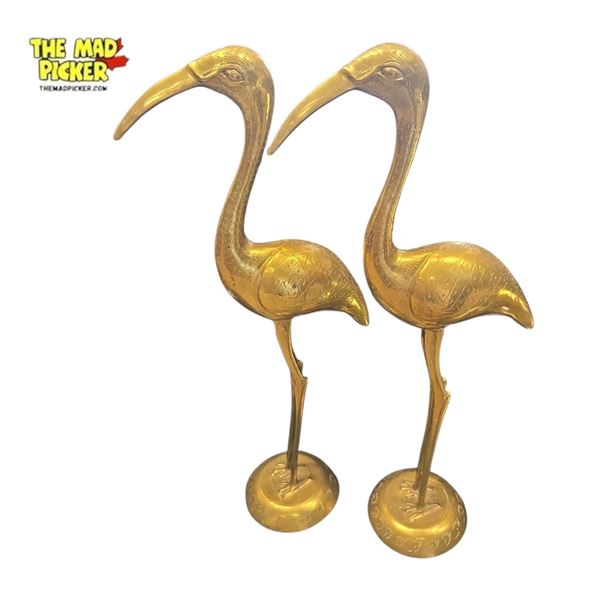 Pair of Vintage Brass Crane Sculptures 17-Inch Mid-Century Modern 1970s