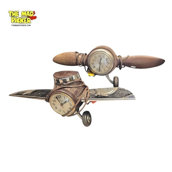 Master Crafters Vintage-Style Airplane Propeller Clocks Wood and Plastic Damaged