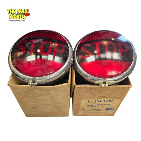KD 254-6707 Jumbo Stop Light Lens Pair Red 7-Inch Diameter Vintage with Box