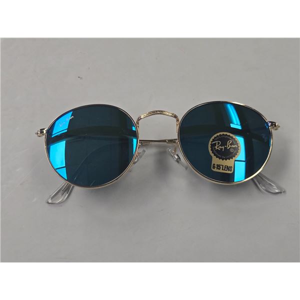 New Genuine Ray-Ban Gold Wire Frame Sunglasses with Reflective Blue G-15 Lenses